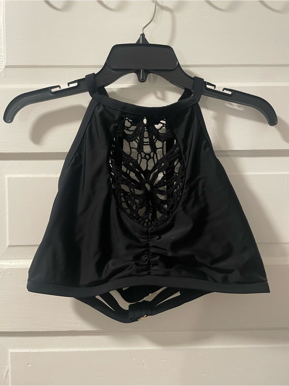 Black High Neck Crochet Back Bikini Top